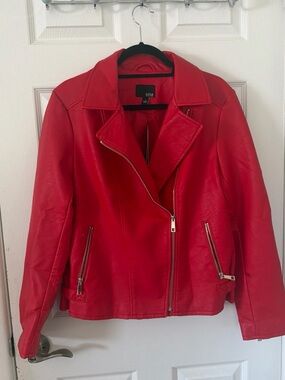 a.n.a Red Leather Moto Jacket